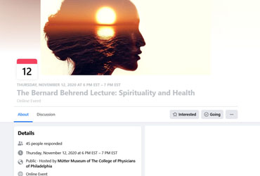 November 12 2020: The Bernard Behrend Lecture: Spirituality and Health